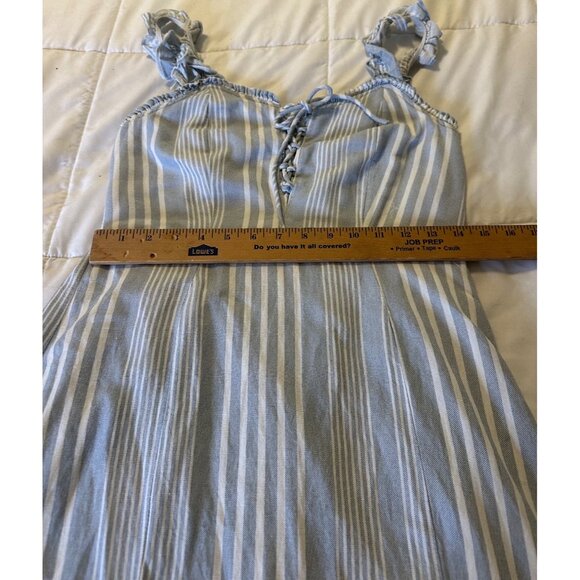 Sincerely Jules Striped Smocked Midi Dress Ruffle Strap sweetheart Lace-Up Front - Picture 4 of 9